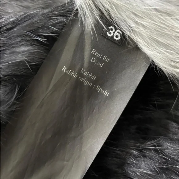 Yves Salomon Genuine Rabbit Fur Vest Asymmetrical Black Grey Ombre Size Small 36 - Picture 5 of 5